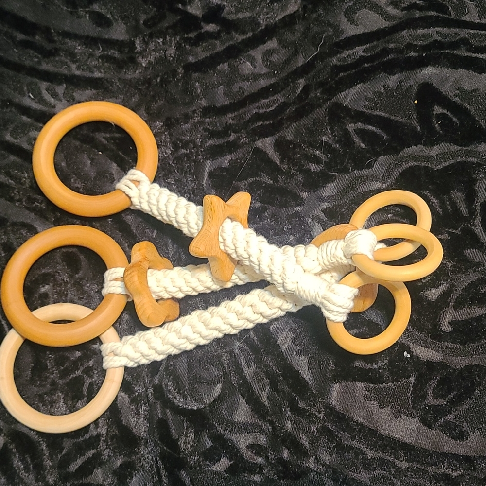 Boho Teething Rattle- Natural wood and macrame